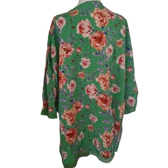The Pioneer Woman Green Apple Floral Duster Kimono Crochet Trim Size Large XL - Picture 3 of 9